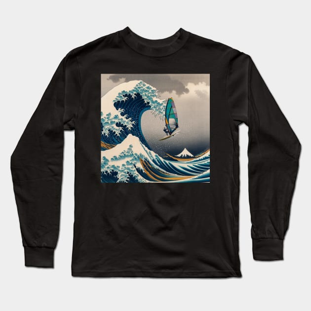 Kanagawa Windsurfing - Wave Rider Long Sleeve T-Shirt by Edd Paint Something